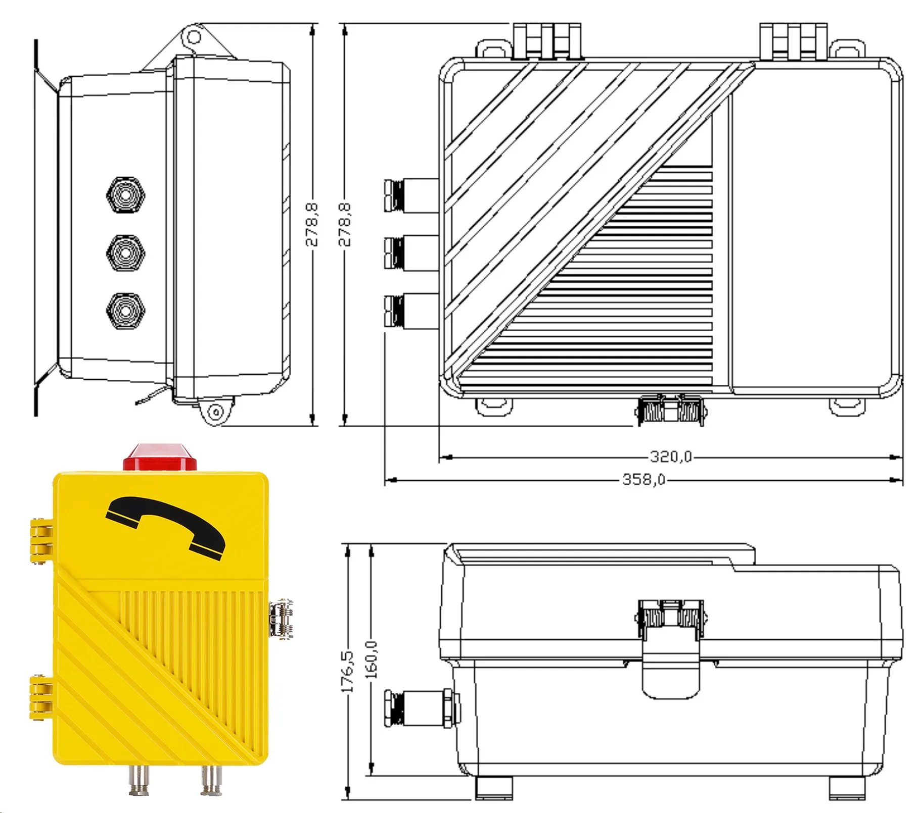 विस्फोट-प्रूफ टेलीफोन की स्थापना आयाम