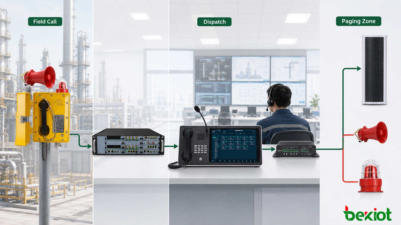 IP PBX, डिस्पैच कंसोल, पेजिंग गेटवे और औद्योगिक स्पीकर से जुड़ा विस्फोट-रोधी टेलीफोन